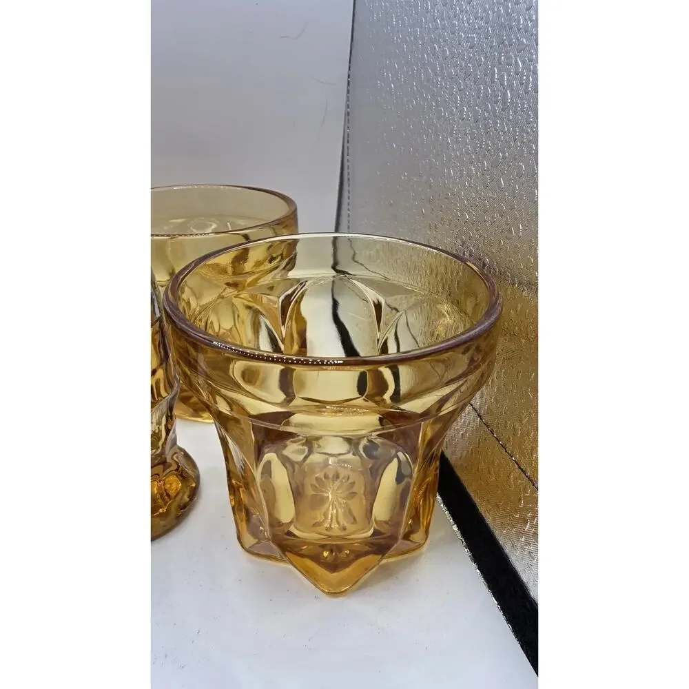 Tiara Indiana Glass Sandwich Amber 10 Pc Set 4 Tumblers 4 Juice Glass Salt Pepp